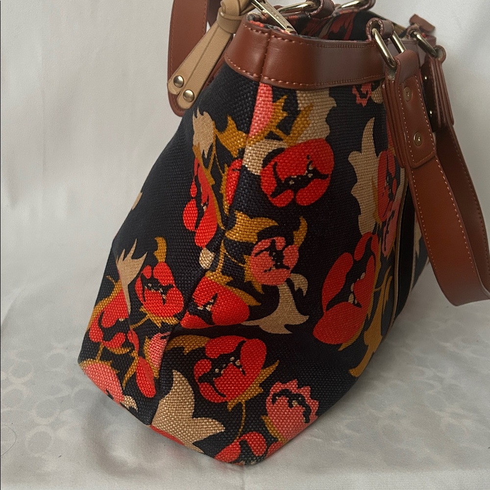 Spartina 449 Pretty Black/Orange Floral Double Straps Shoulder Bag Tote Purse 🌺🌺 - Picture 5 of 14